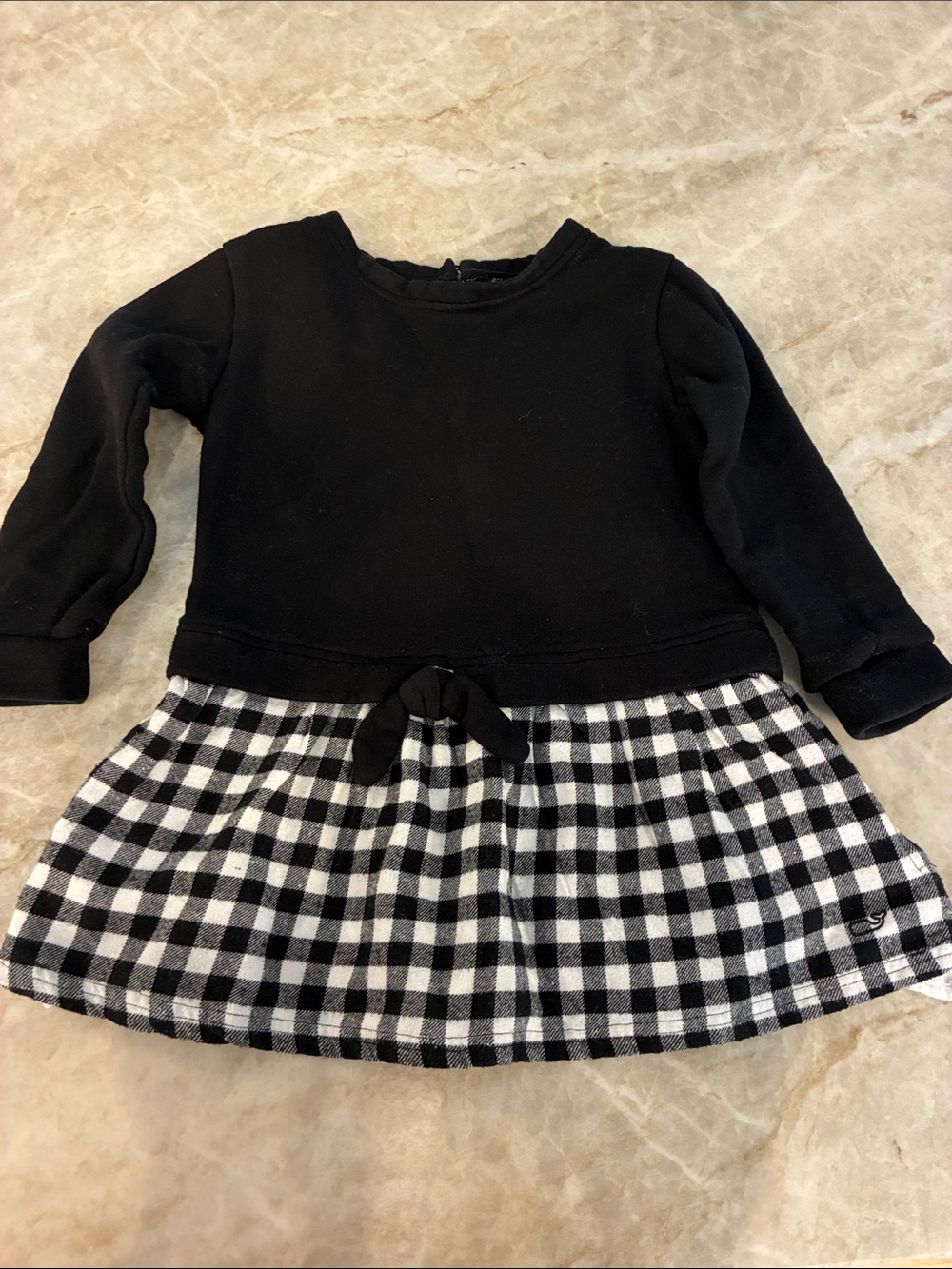 Vineyard Vines Black and White Gingham Kids Dress with Bow